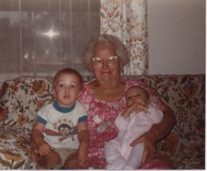 A visit with Grandma Weigold in her home. Great Grandma with Josh and LaVonne. 1984