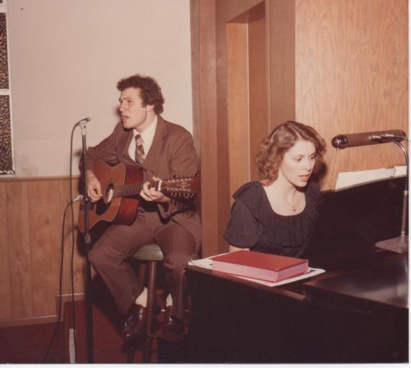 Jerry and Lois on my wedding day, playing the songs I requested and singing "Longer Than." Two very talented musicians. 1980